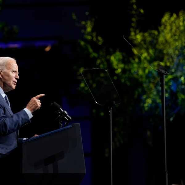 President Joe Biden speaks at the League of Conservation Voters annual capital dinner in Washington, Wednesday, June 14, 2023. (AP Photo/Susan Walsh)