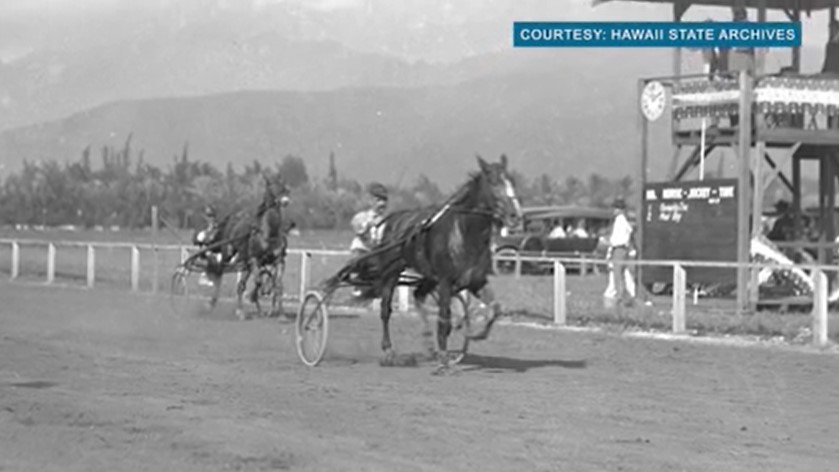 An archival photo shows horse racing in the 1800s in Honolulu, Hawaiʻi. (Photo/Hawaiʻi State Archives)