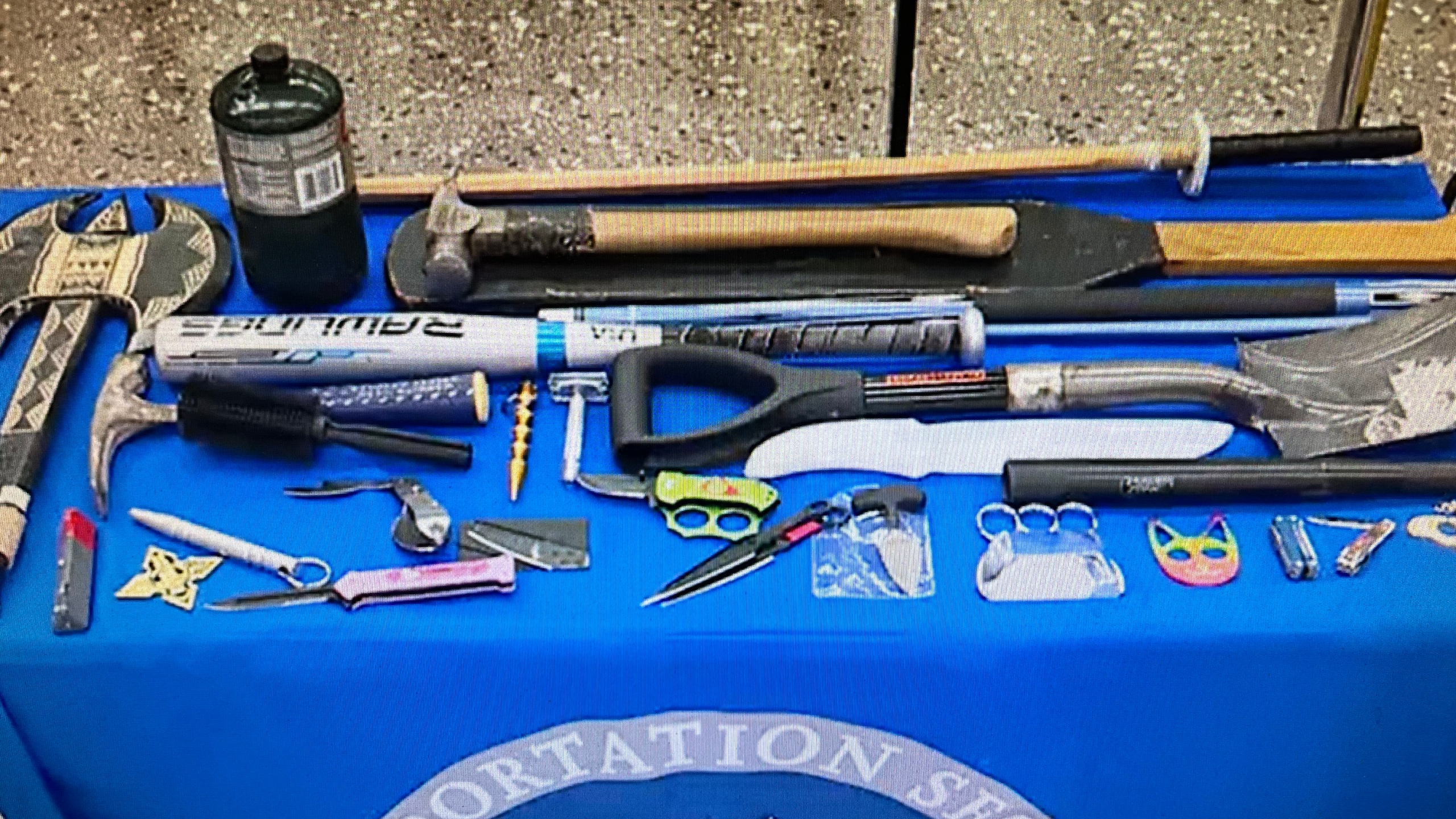 On Thursday, June 1, 2023, a photo shows confiscated items from TSA checkpoints at Daniel K. Inouye International Airport in Honolulu, Hawaiʻi.